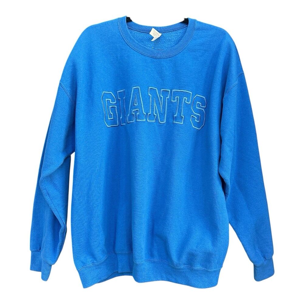 NY Giants Blue Monochrome Embroidered Crewneck Sweatshirt Retro XL